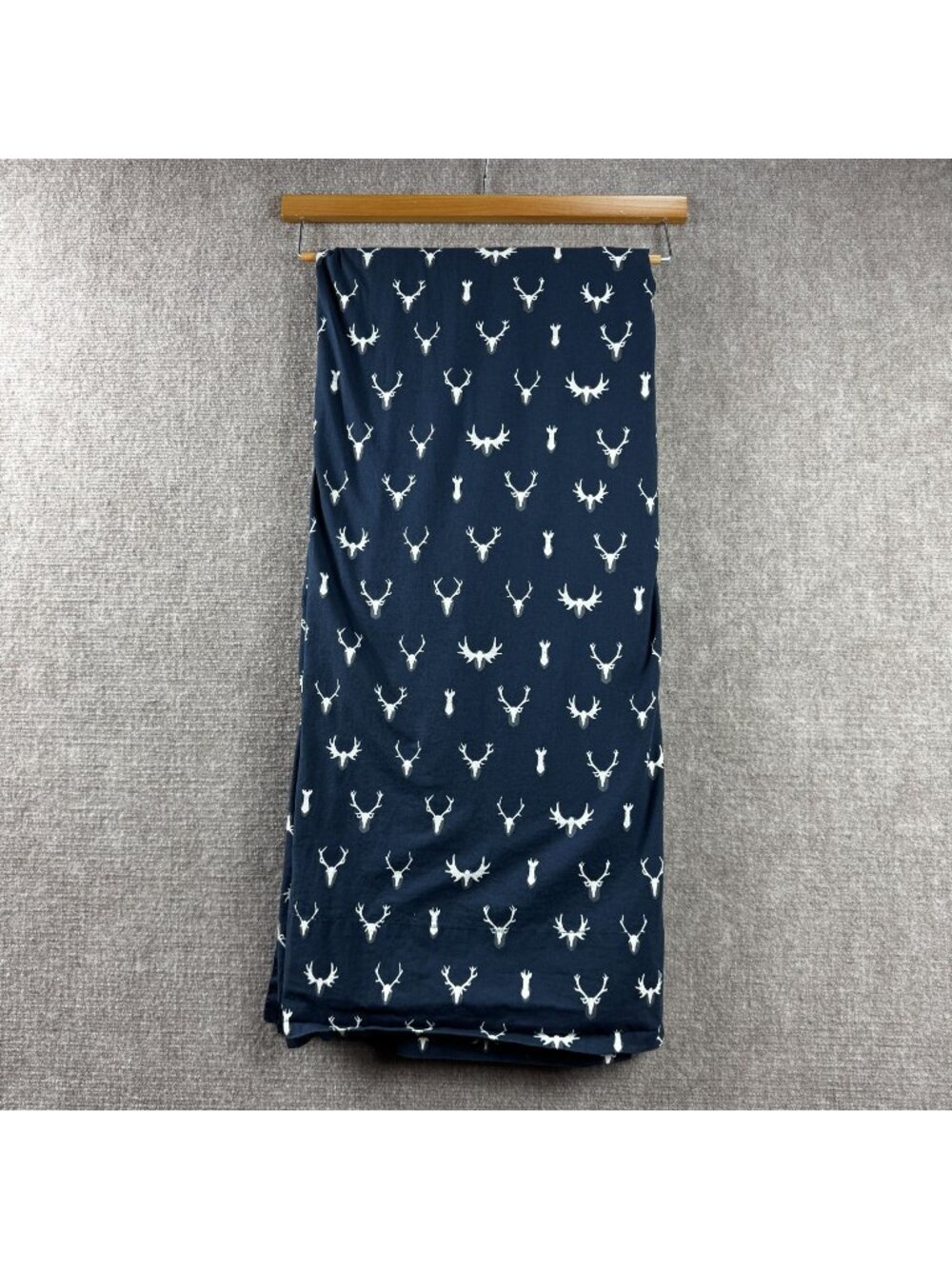 RH Teen Deer Antler Stag Skull Print Queen Flat Sheet Navy Blue Organic Cotton